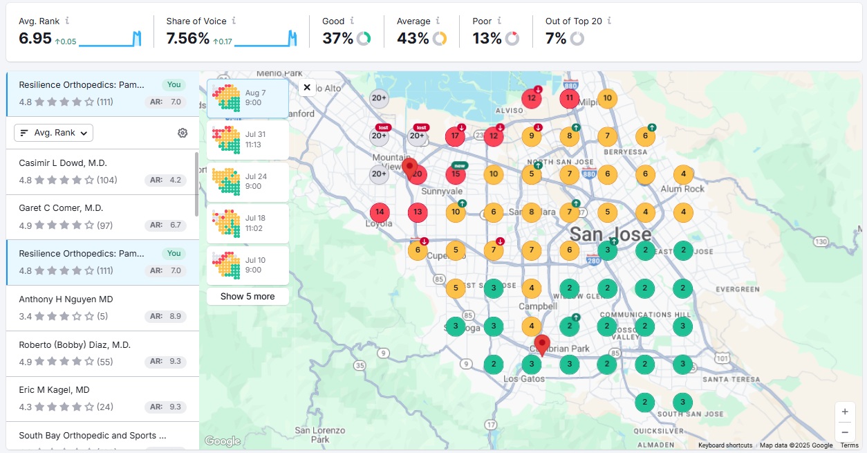 local map pack tracking result for hand doctor in san jose